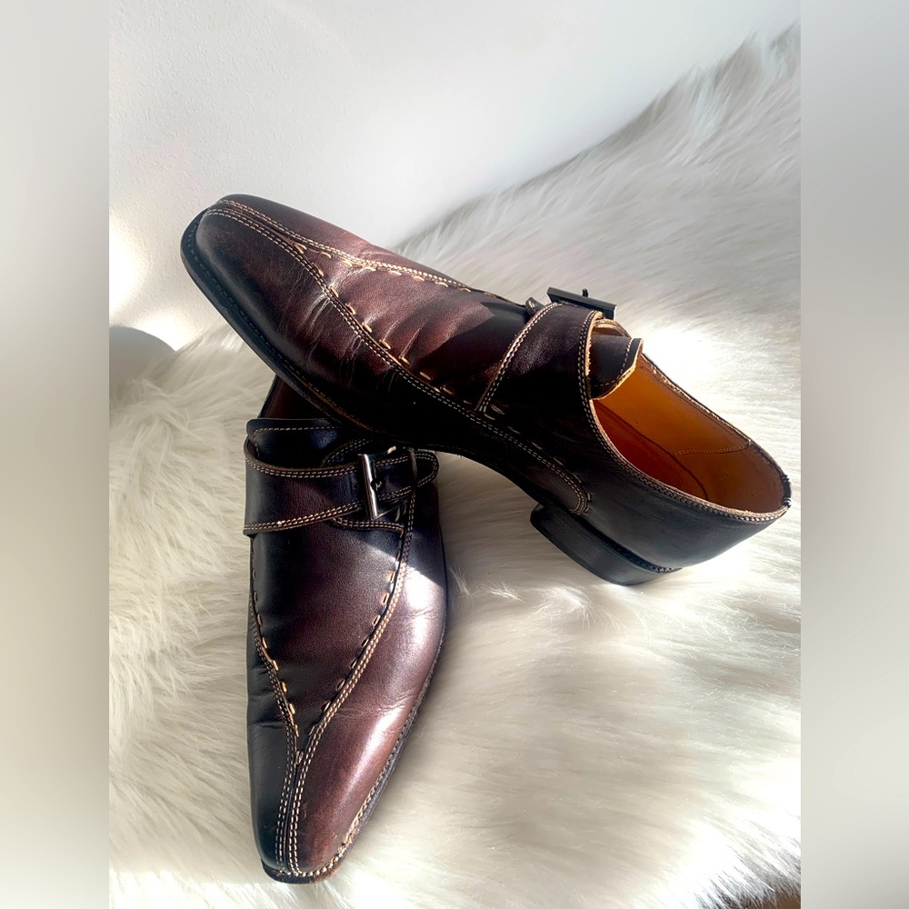 Canali Dark Brown Leather Men's Leather Monkstrap Dress Shoes Size 6.5/39.5 EU